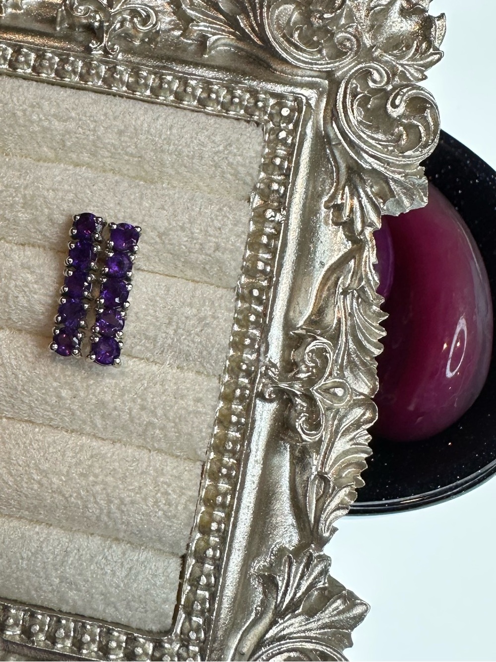 Amethyst Sterling Silver Vertical Bar Stud Earrings
